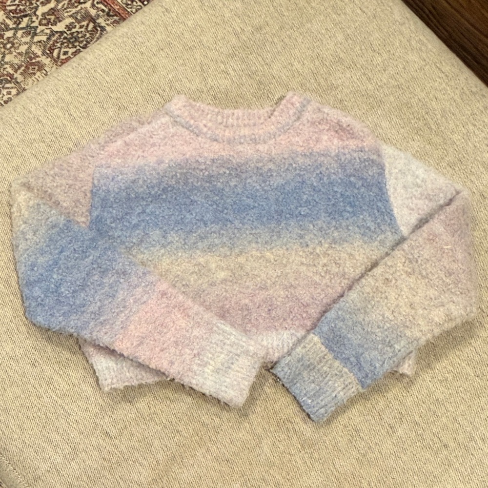 Cozy Pastel Stripe Fuzzy Crewneck Sweater - Multicolor